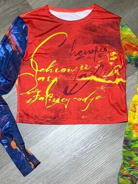 Y2k graphic Long sleeve crop top with tie dye sleeves #tie -dye #croptop